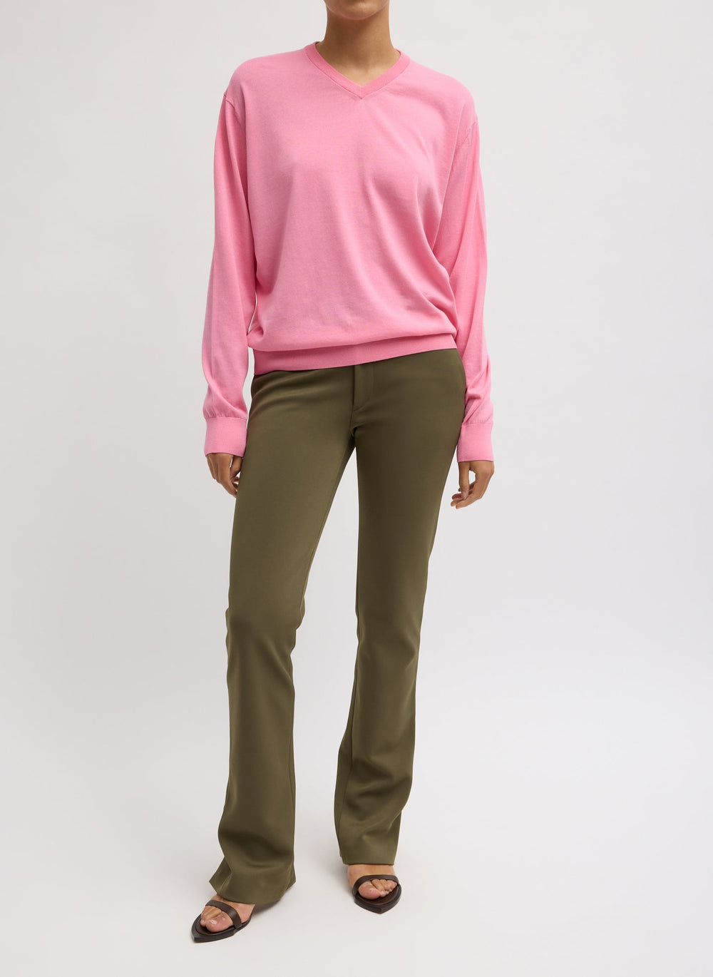 Spring Bonded Twill Elfie Trousers With Slits | Tibi Nori Green