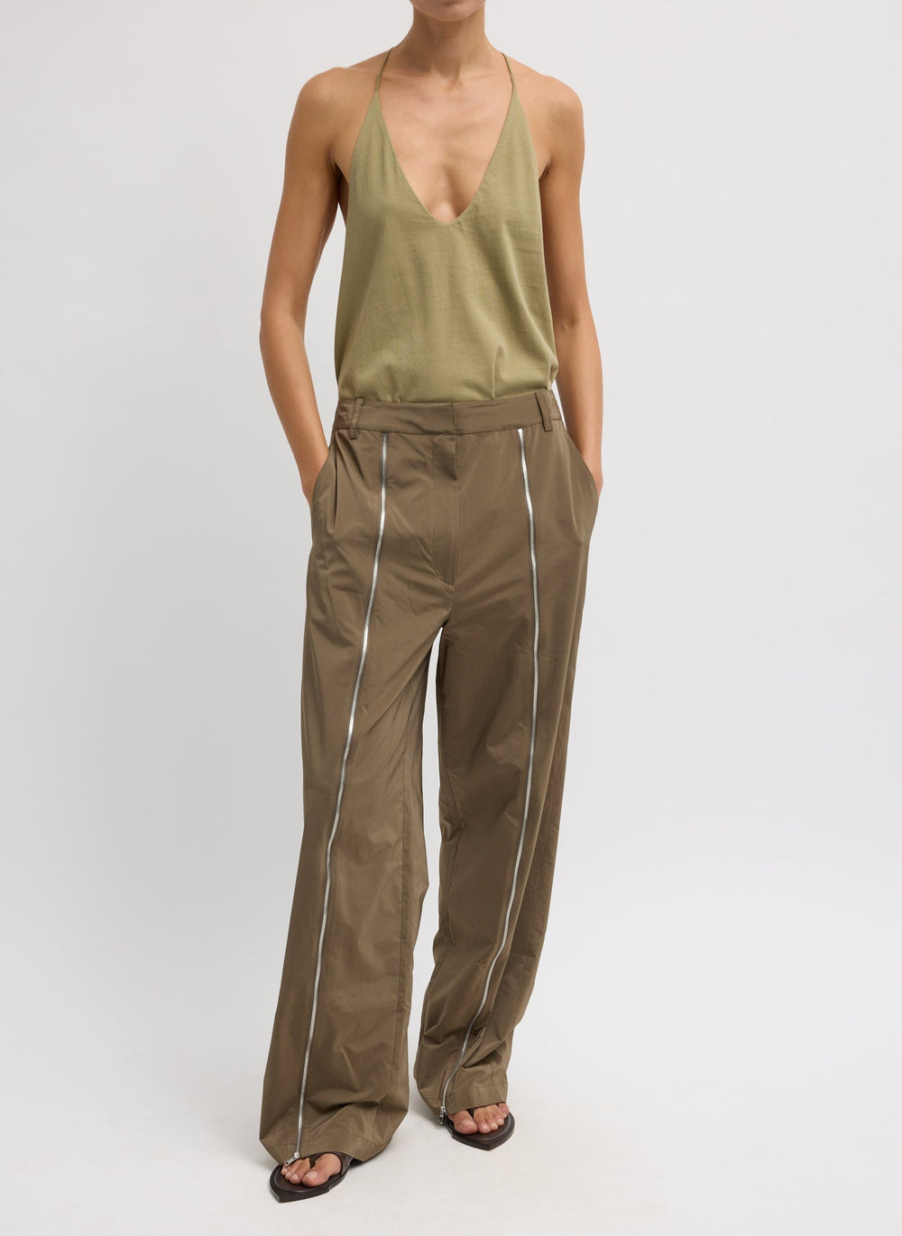 Nylon Zipper Trouser | Tibi Dark Taupe