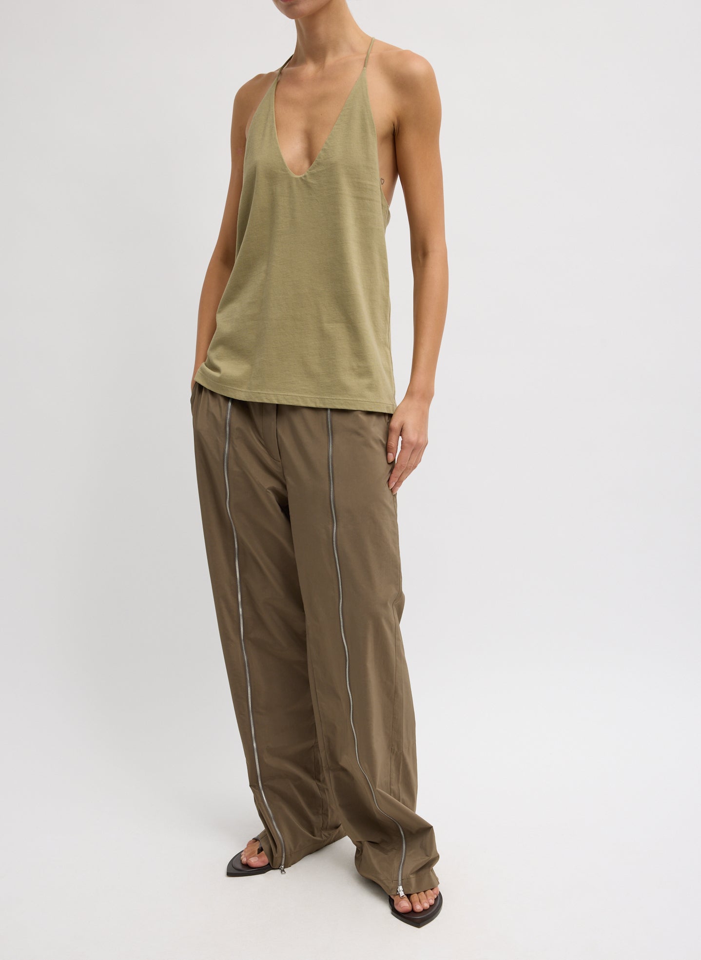 Nylon Zipper Trouser | Tibi Dark Taupe