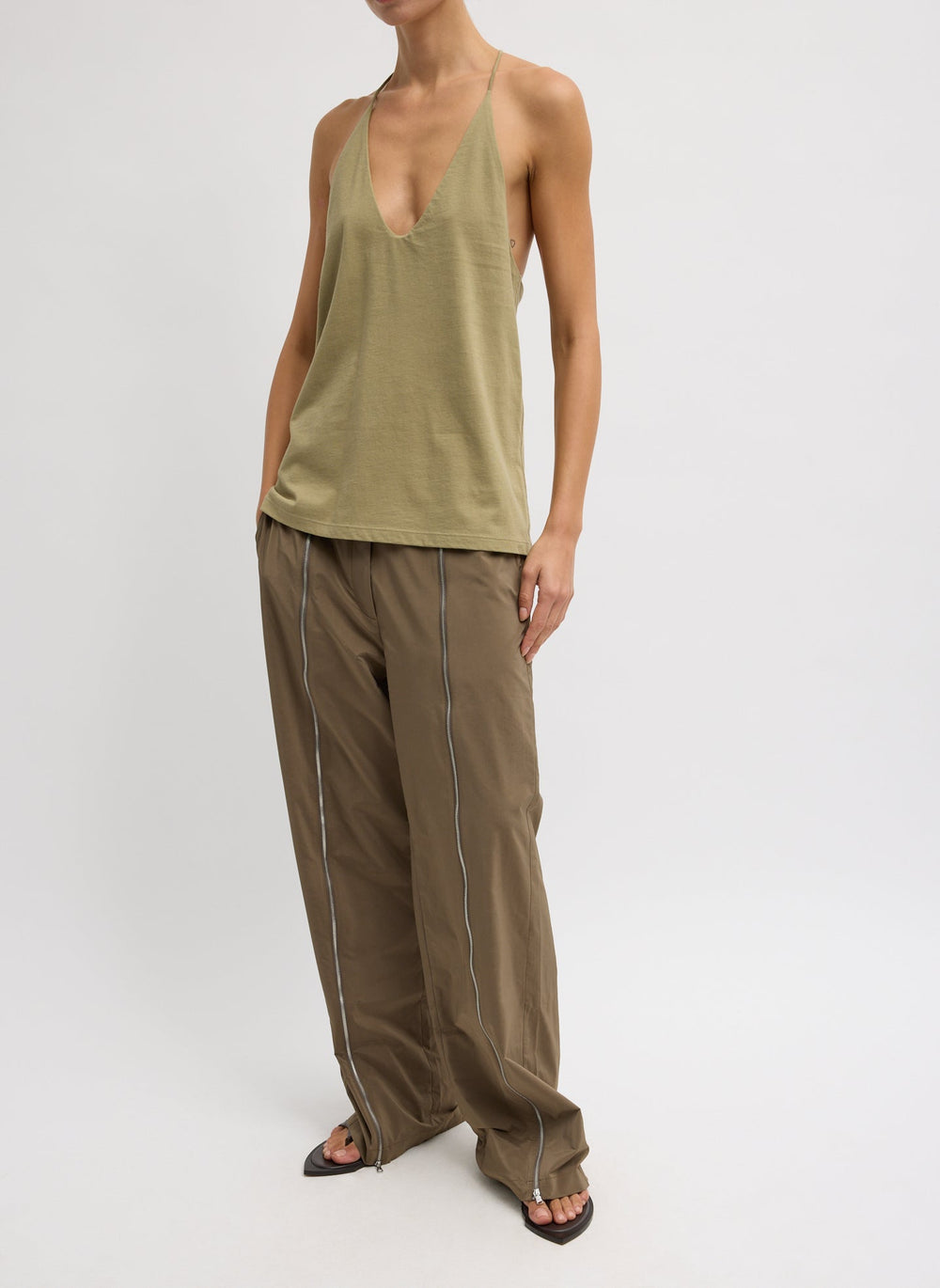 Nylon Zipper Trouser | Tibi Dark Taupe