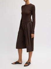 Luxe Spring Twill Tucked Pleated Wide Leg Short | Tibi Hickory Brown