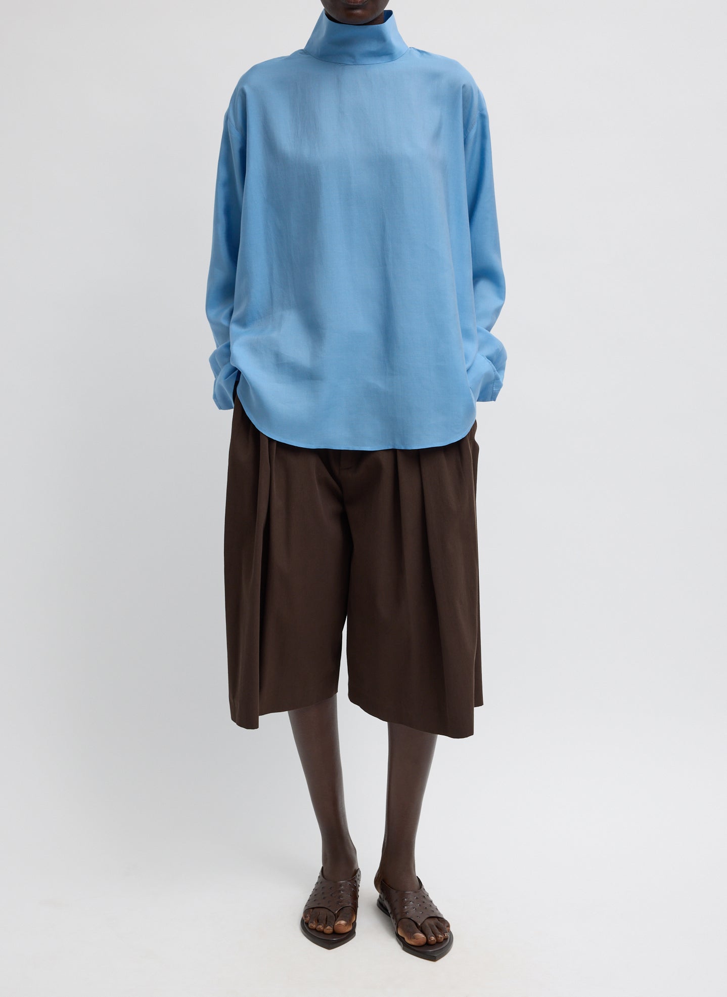 Luxe Spring Twill Tucked Pleated Wide Leg Short | Tibi Hickory Brown