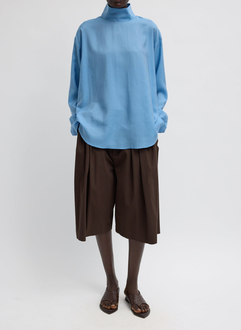 Luxe Spring Twill Tucked Pleated Wide Leg Short | Tibi Hickory Brown