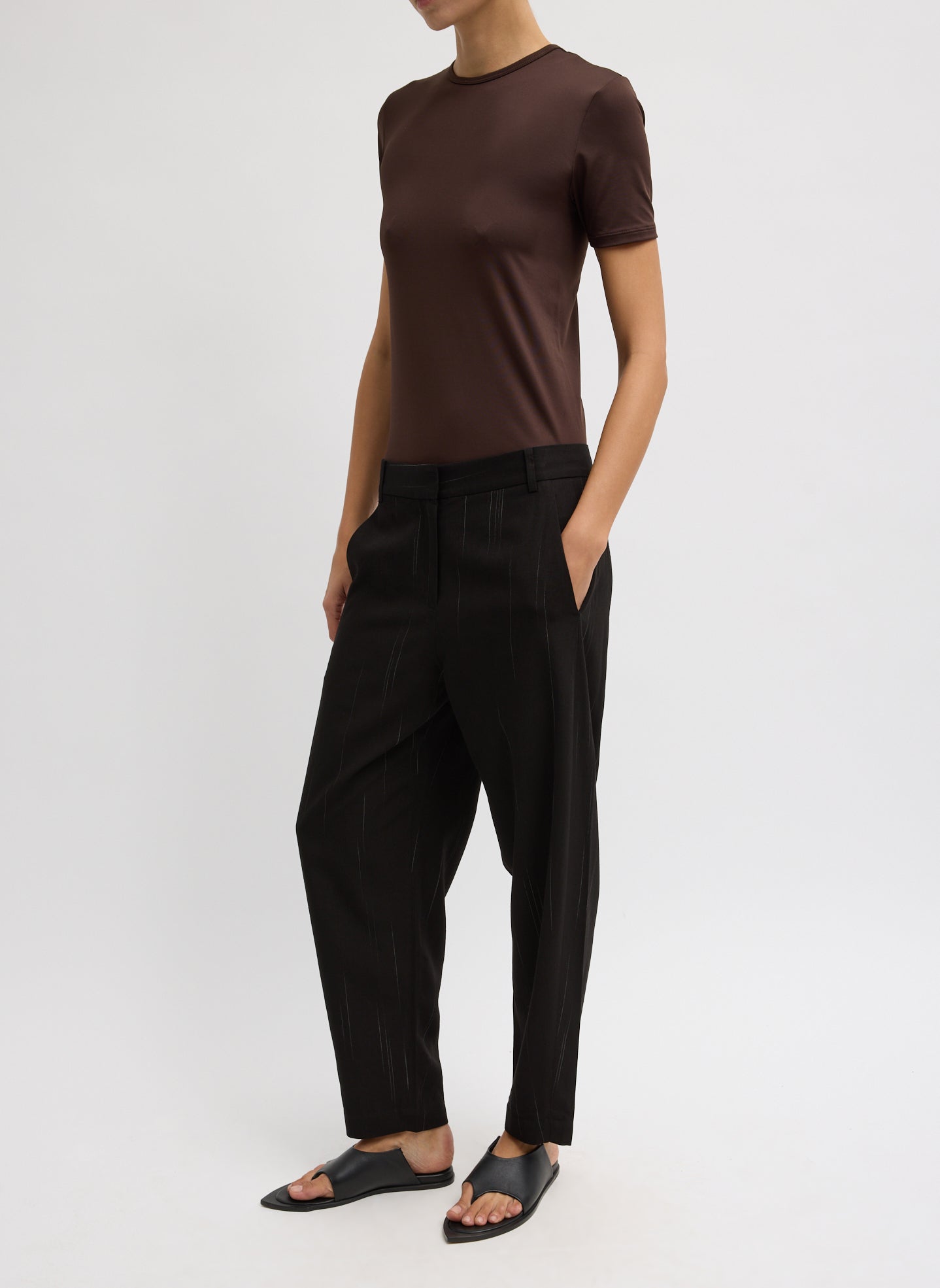 Viscose Suiting Reese Curved Ankle Pant | Tibi Black Multi