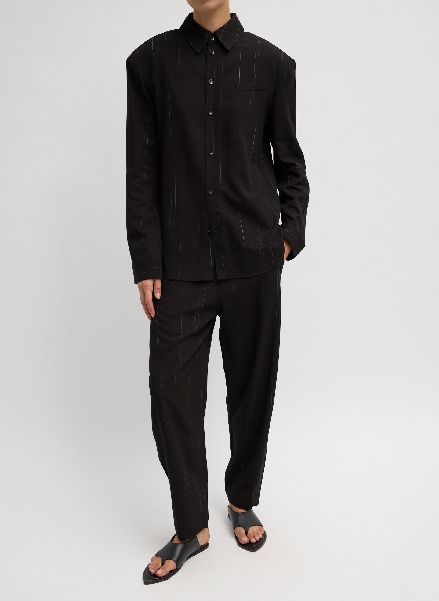 Viscose Suiting Reese Curved Ankle Pant | Tibi Black Multi