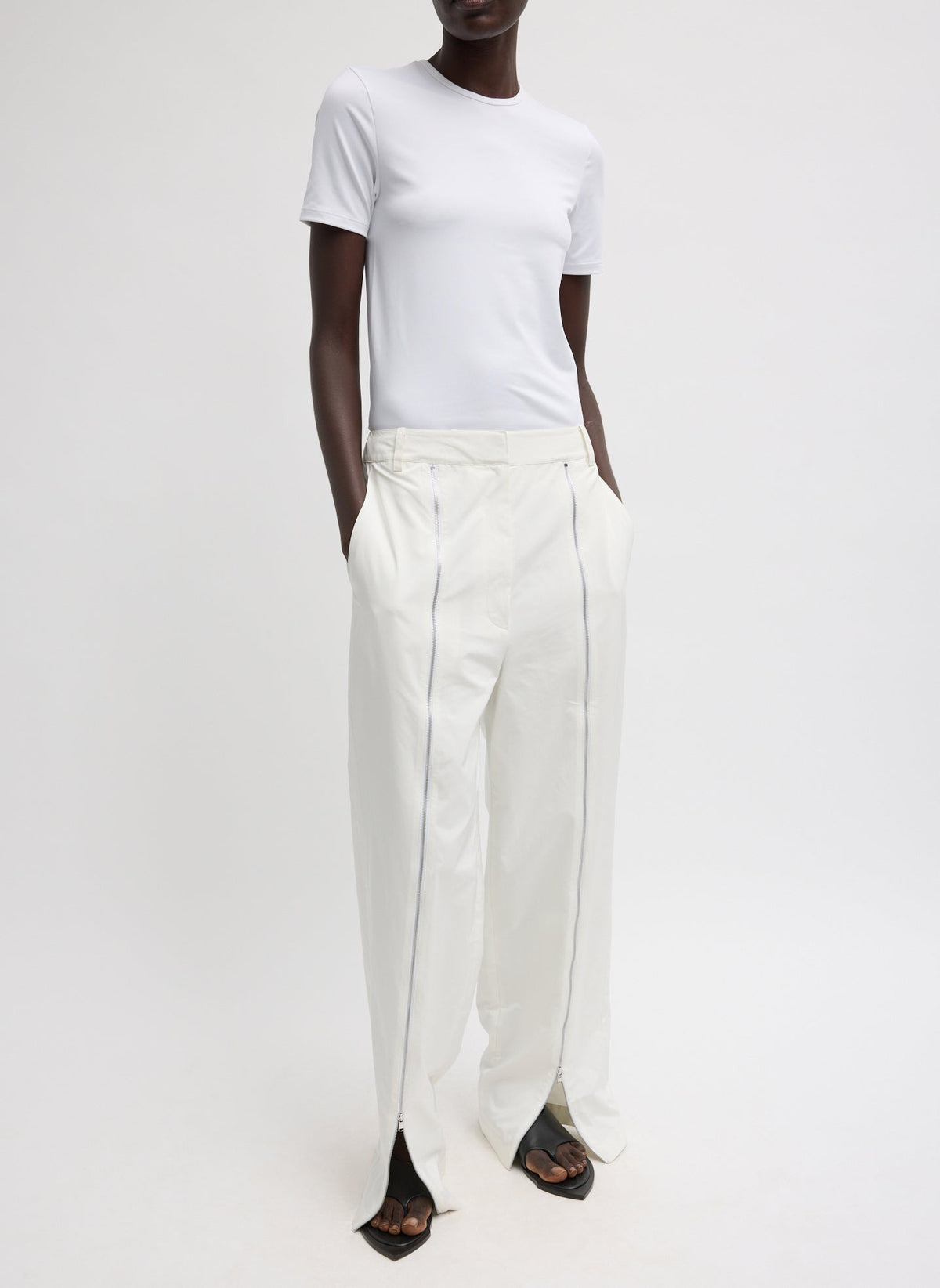 Nylon Zipper Trouser | Tibi White