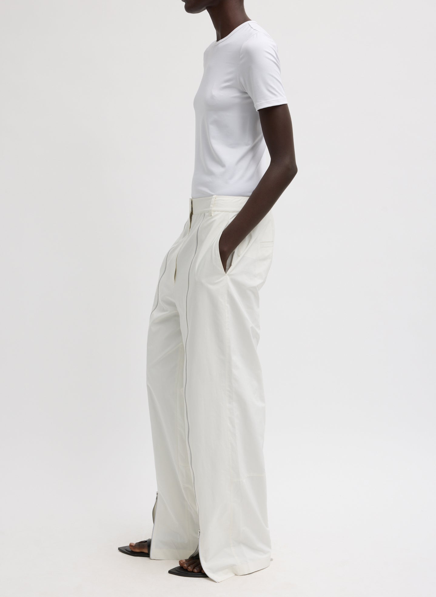 Nylon Zipper Trouser | Tibi White