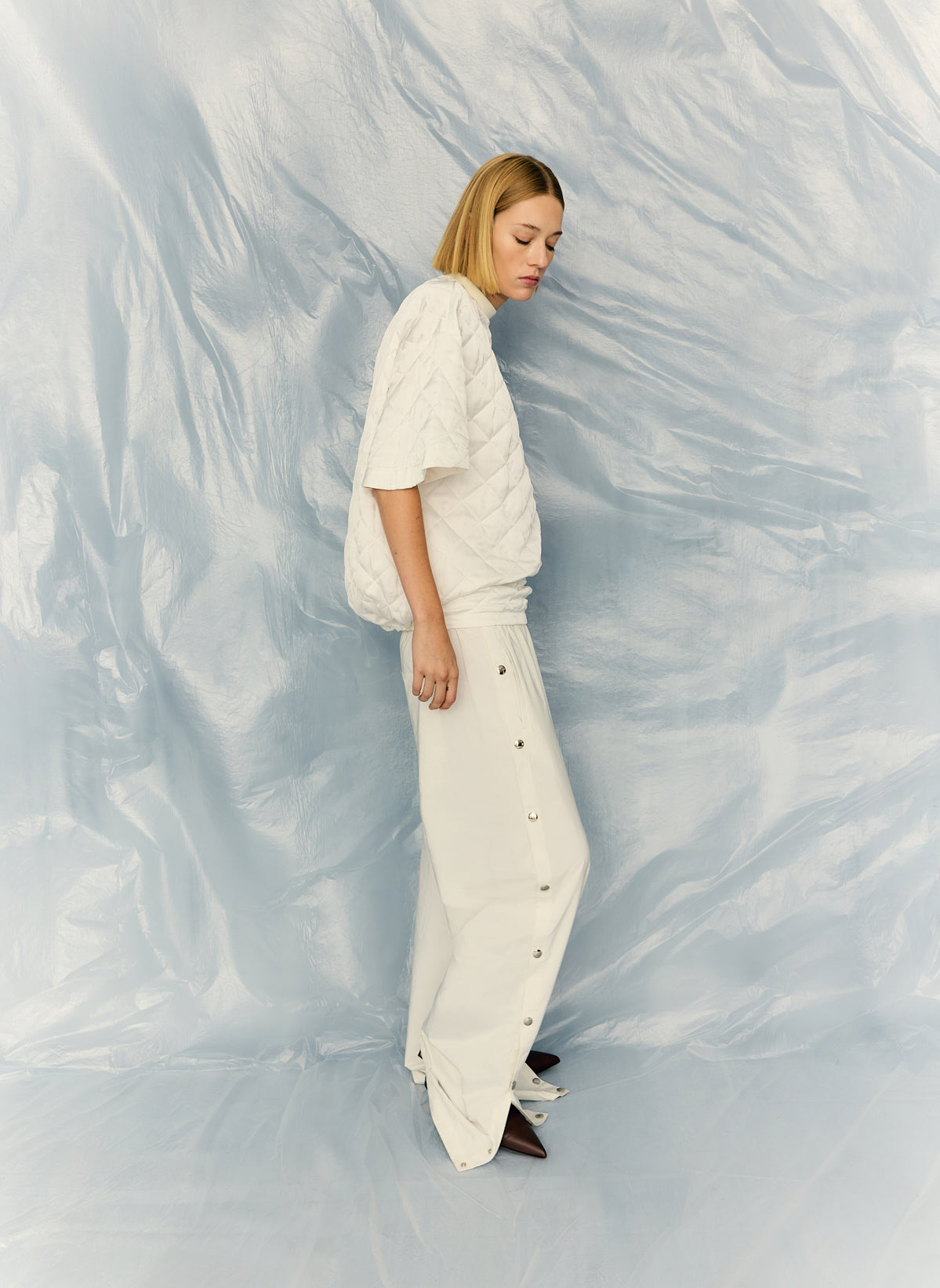 Nylon Snap Pull On Jogger | Tibi White
