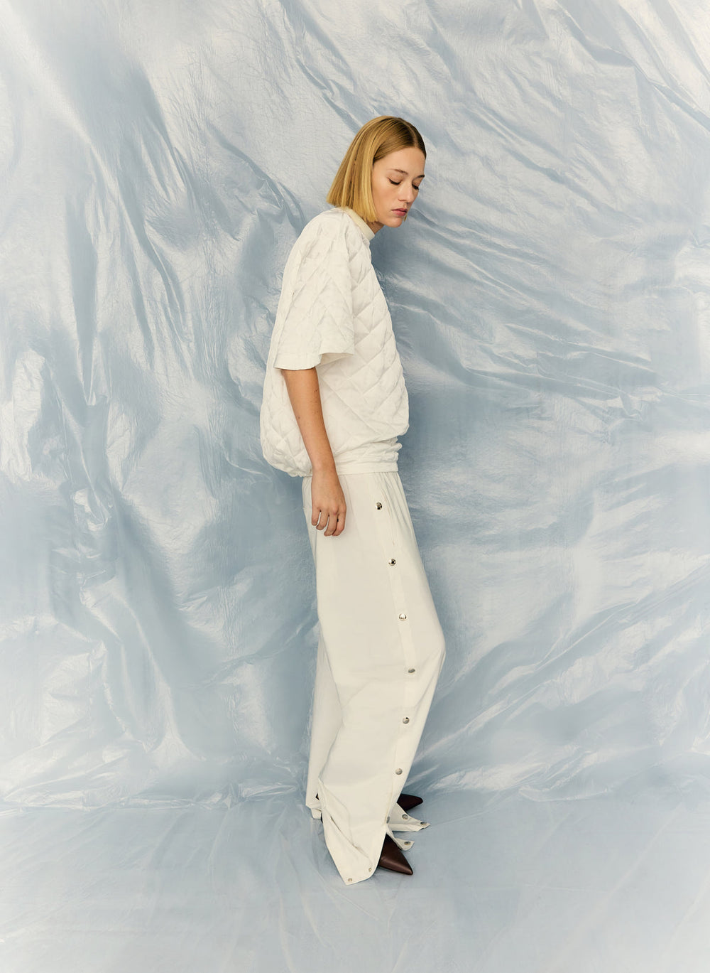 Nylon Snap Pull On Jogger | Tibi White