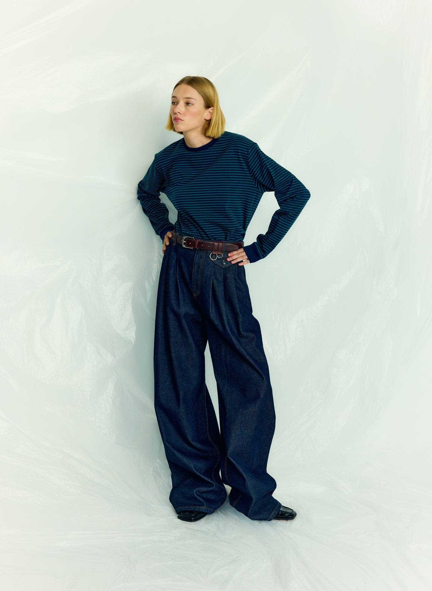 Indigo Denim Triple Pleat Jean | Tibi Indigo