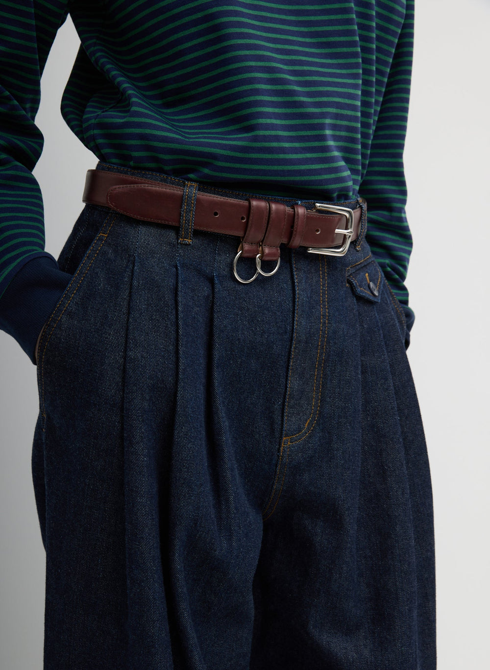 Indigo Denim Triple Pleat Jean | Tibi Indigo
