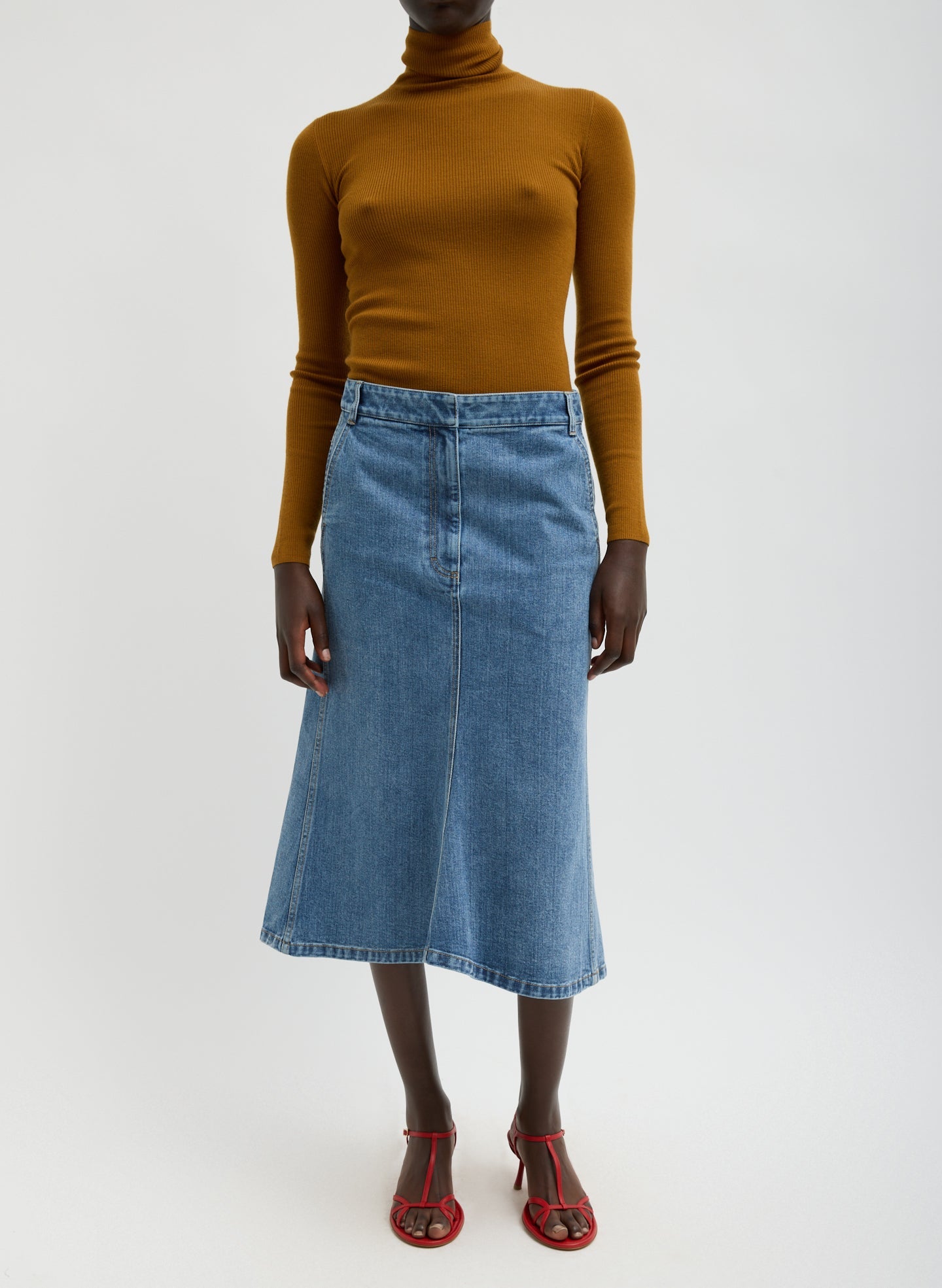 Classic Denim Sculpted Silke Skirt | Tibi Classic Blue