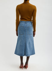 Classic Denim Sculpted Silke Skirt | Tibi Classic Blue