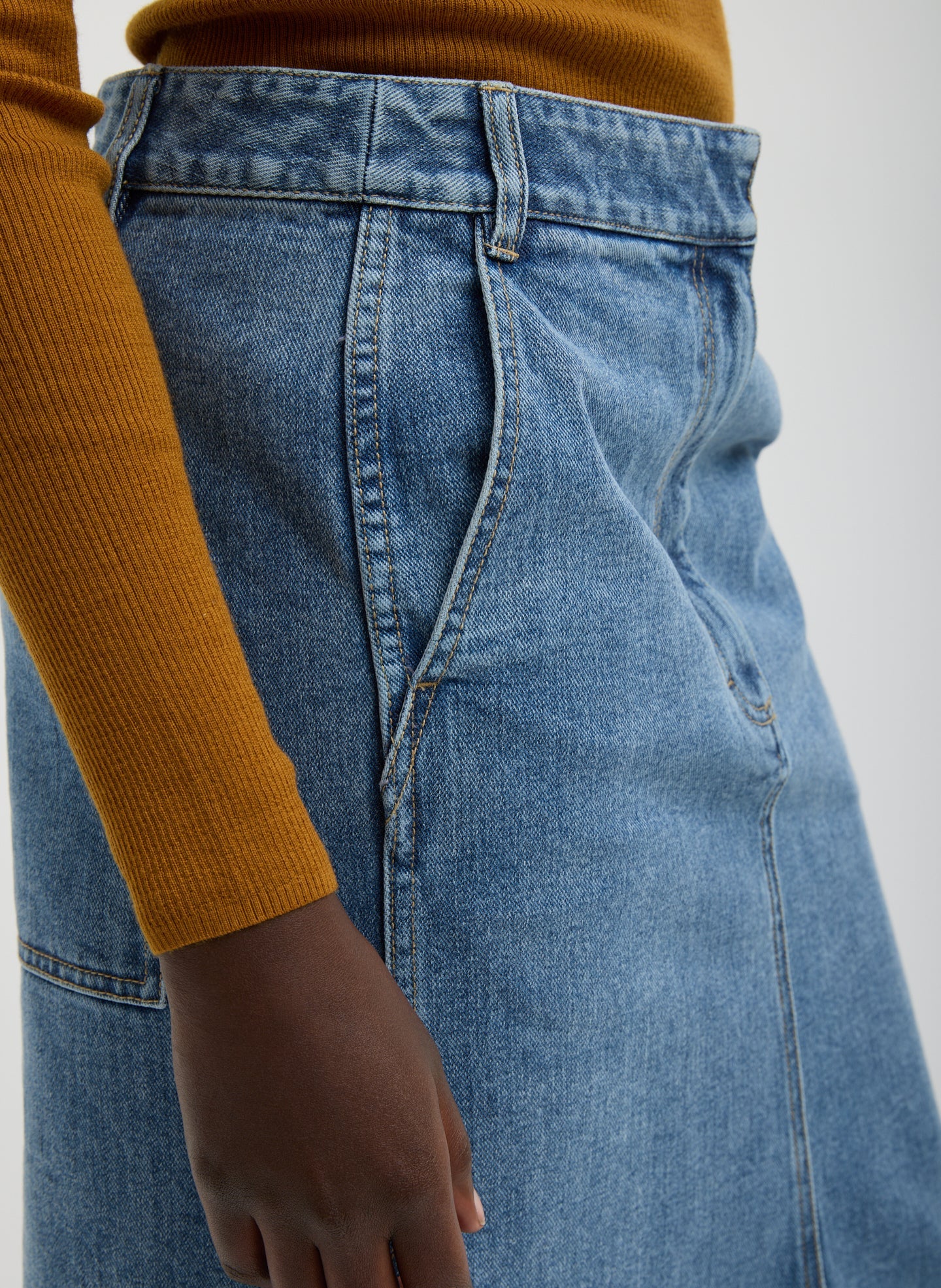 Classic Denim Sculpted Silke Skirt | Tibi Classic Blue