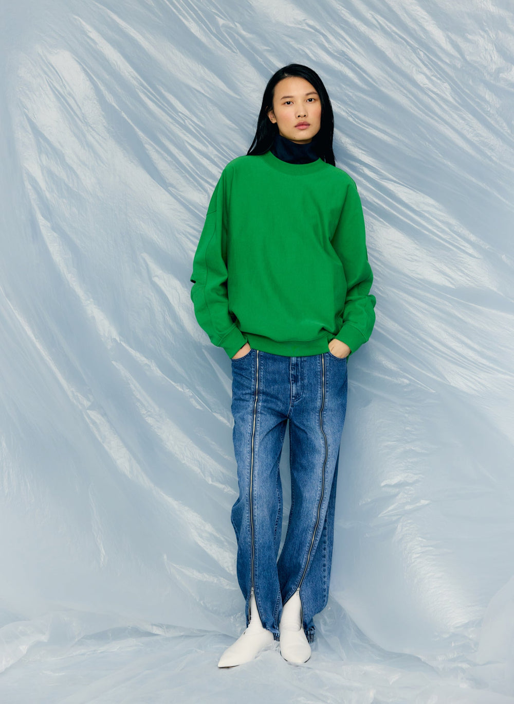 Zippered Denim Jogger | Tibi Classic Blue