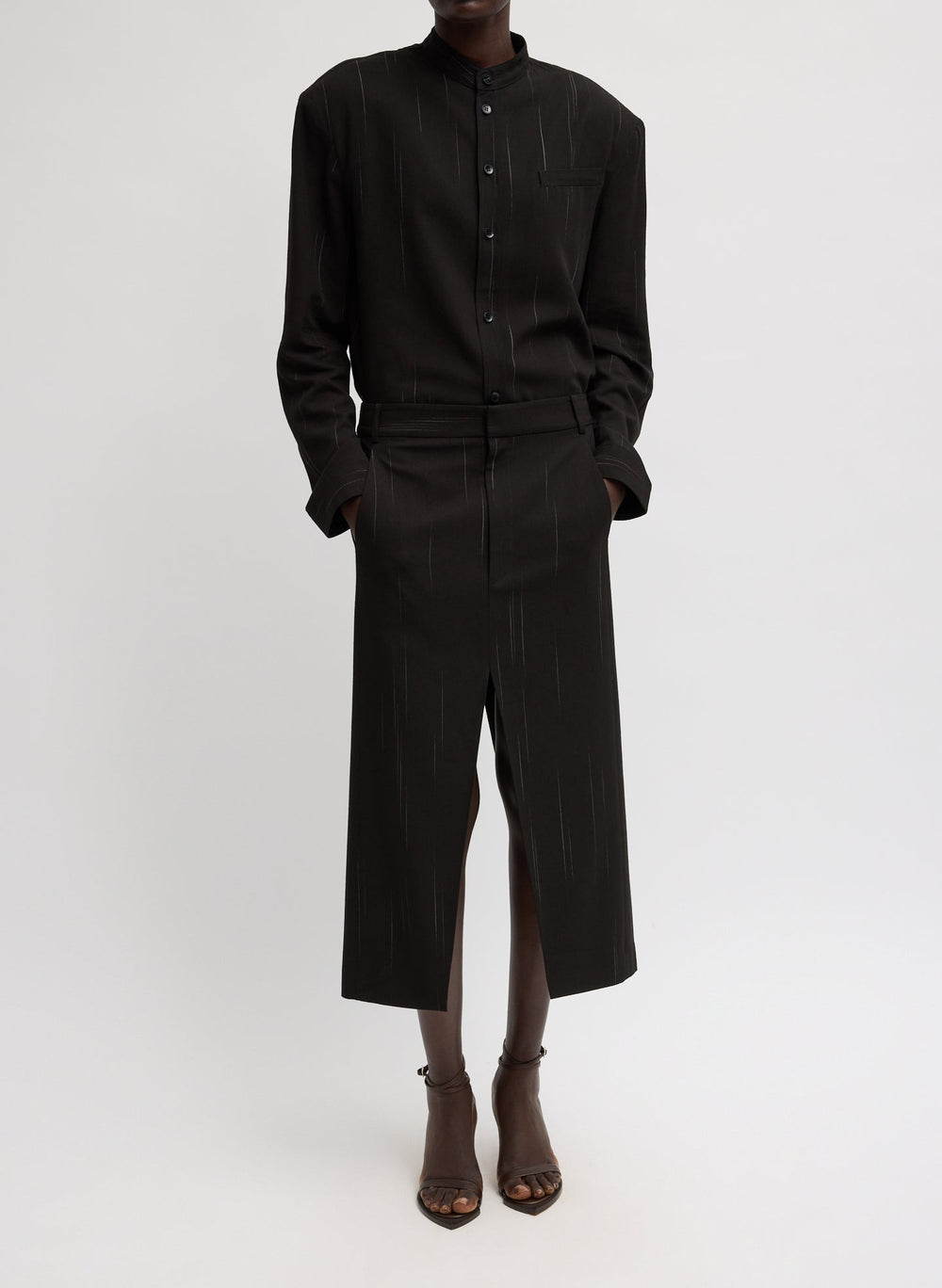 Viscose Suiting Detached Shirt | Tibi Black Multi