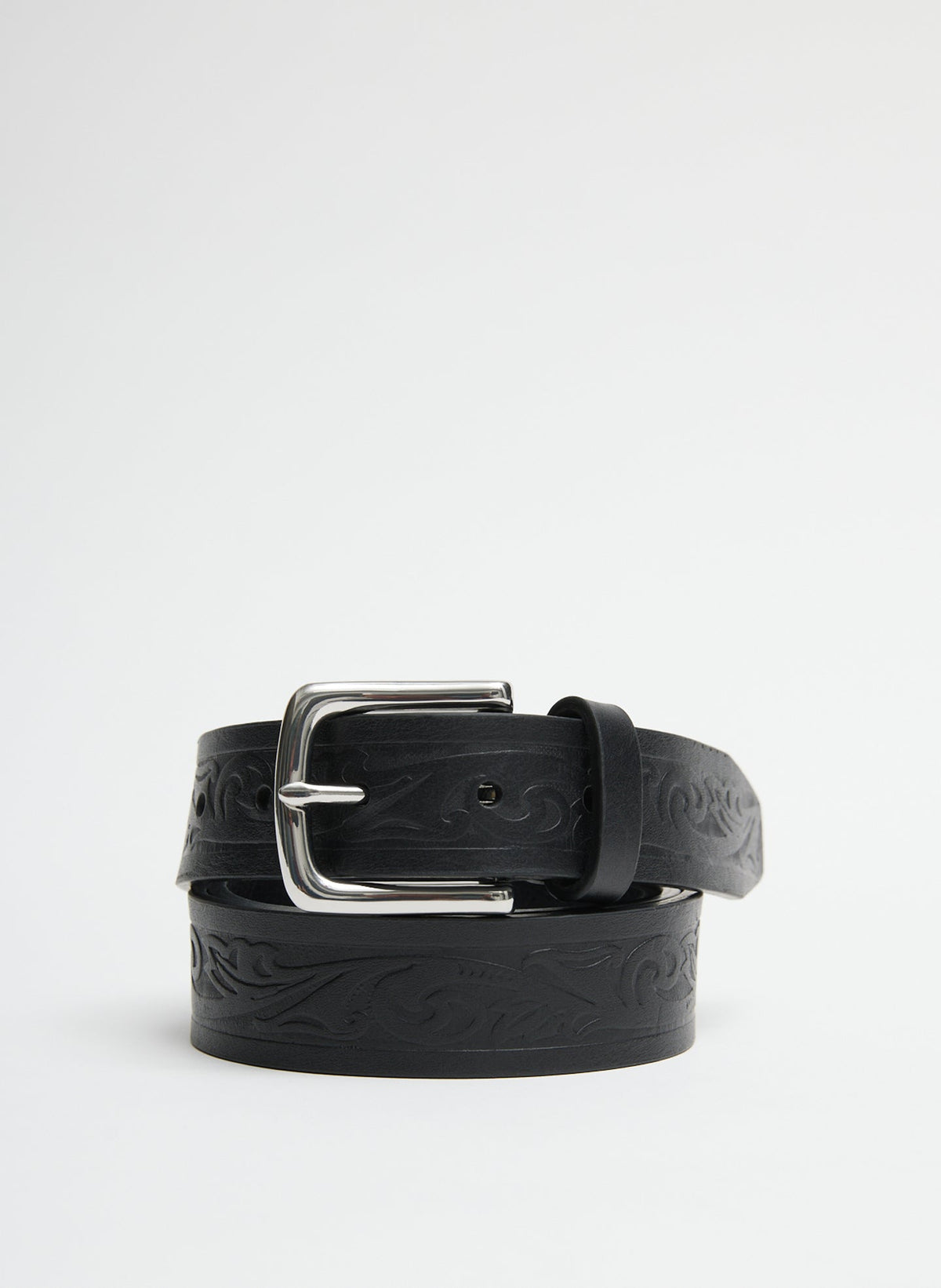 Classic Men's Tooled Leather Belt | Tibi Black