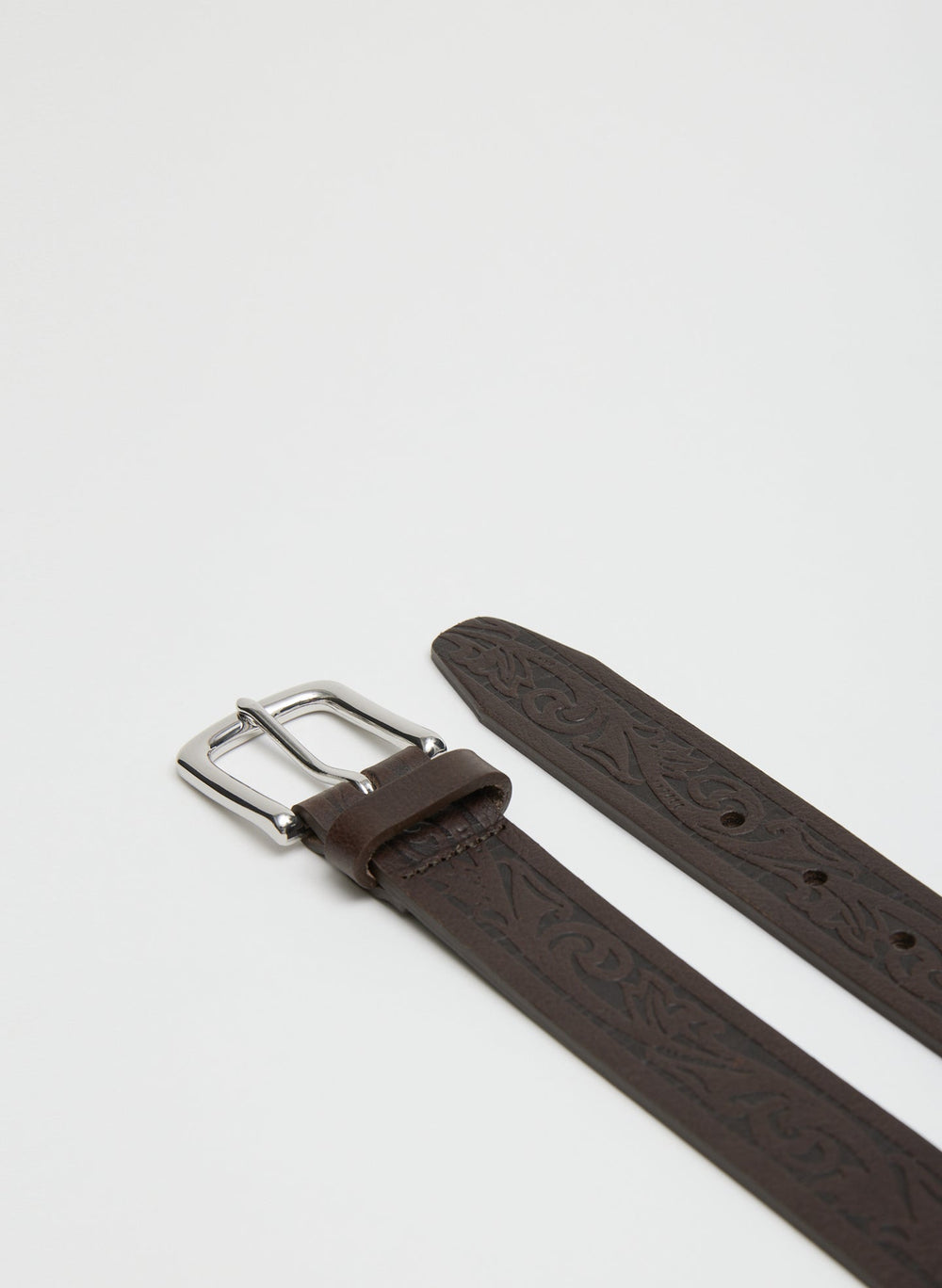 Classic Men's Tooled Leather Belt | Tibi Dark Brown