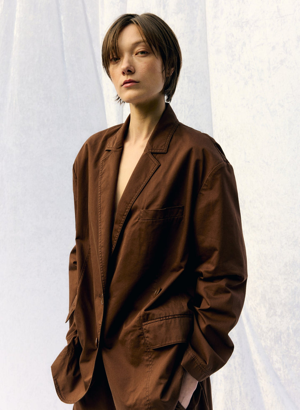 Garment Dyed Silky Cotton Liam Blazer | Tibi Brown