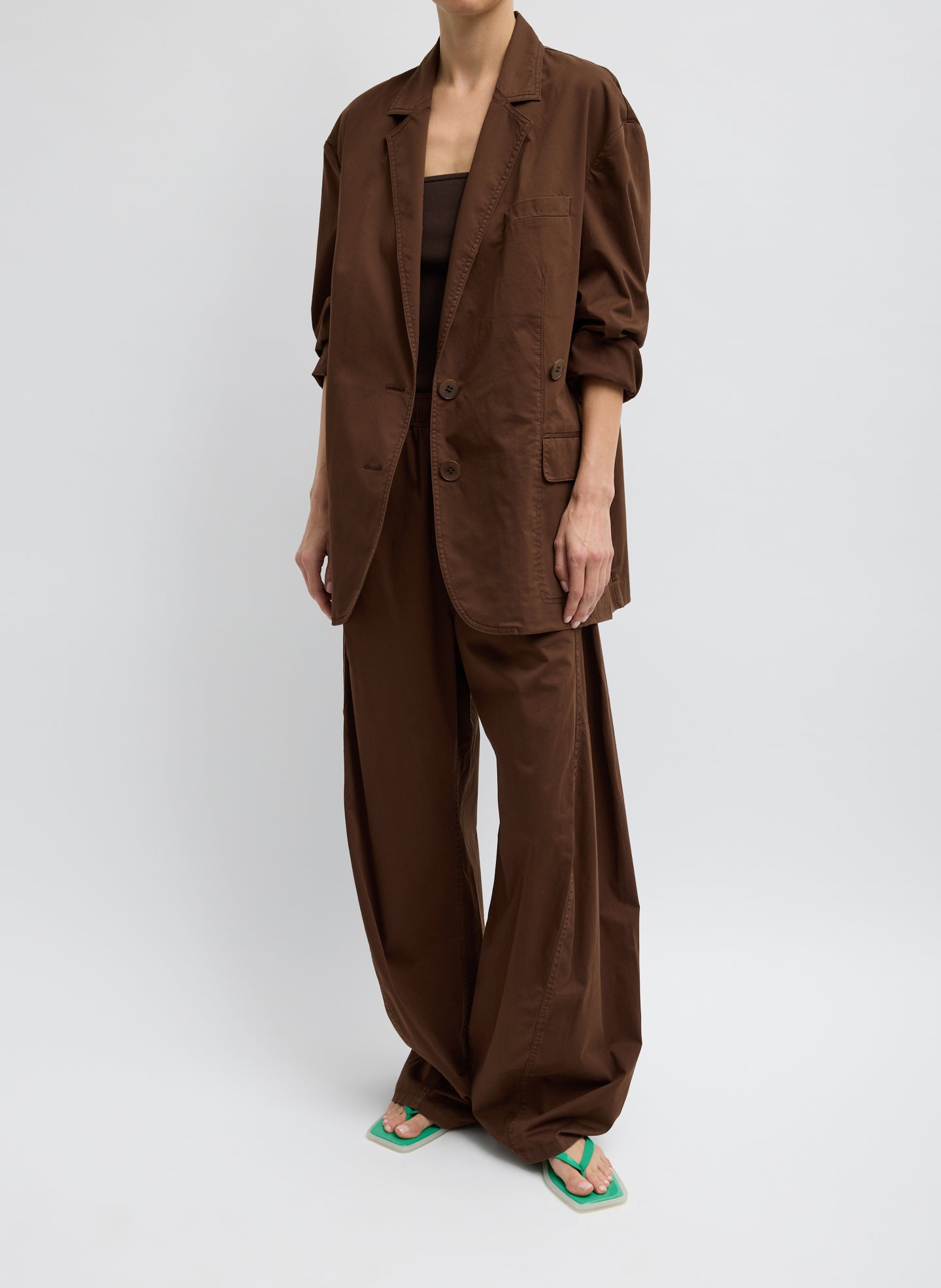Garment Dyed Silky Cotton Liam Blazer | Tibi Brown