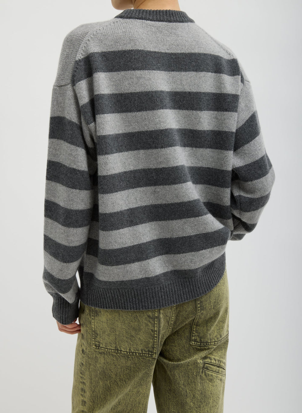 Striped Cashmere Crewneck Easy Pullover | Tibi Grey Multi