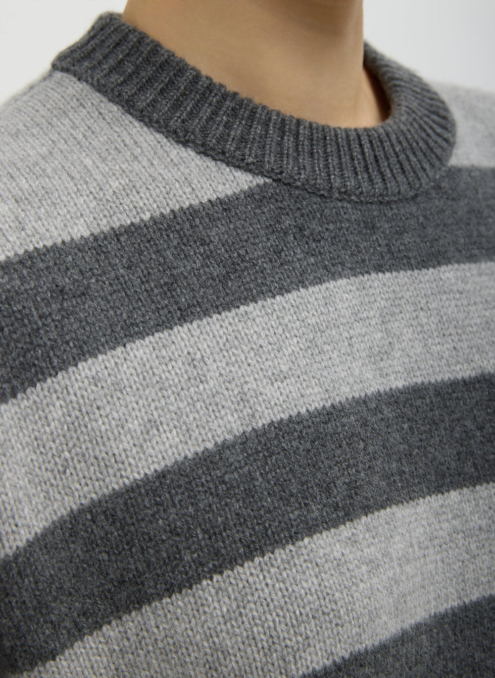 Striped Cashmere Crewneck Easy Pullover | Tibi Grey Multi