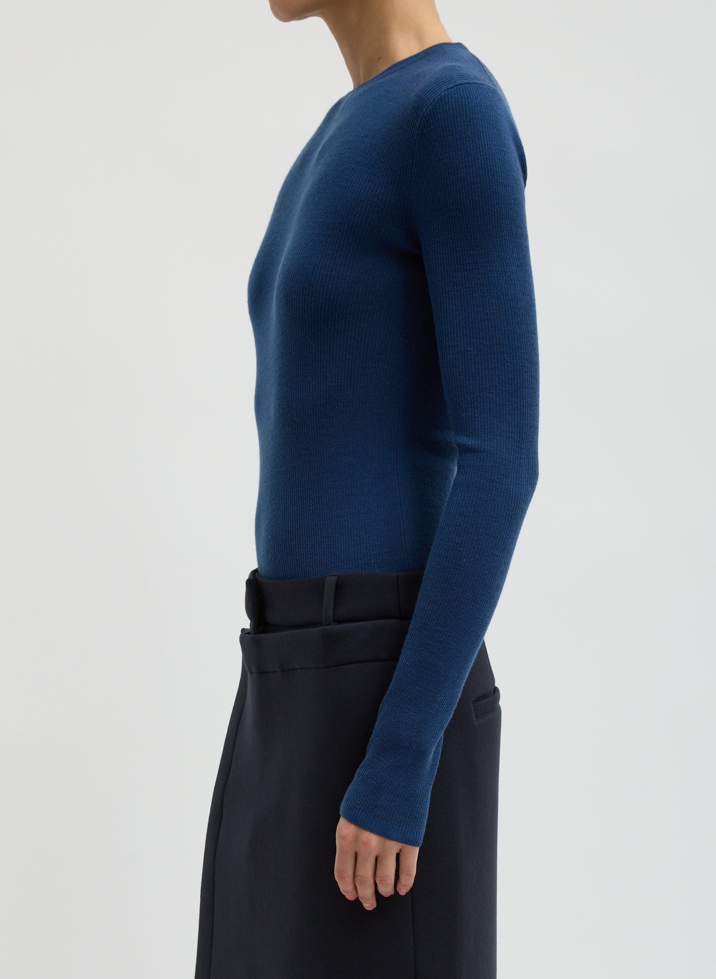 Featherweight Ribbed Sweater Crewneck Pullover | Tibi Seal Blue