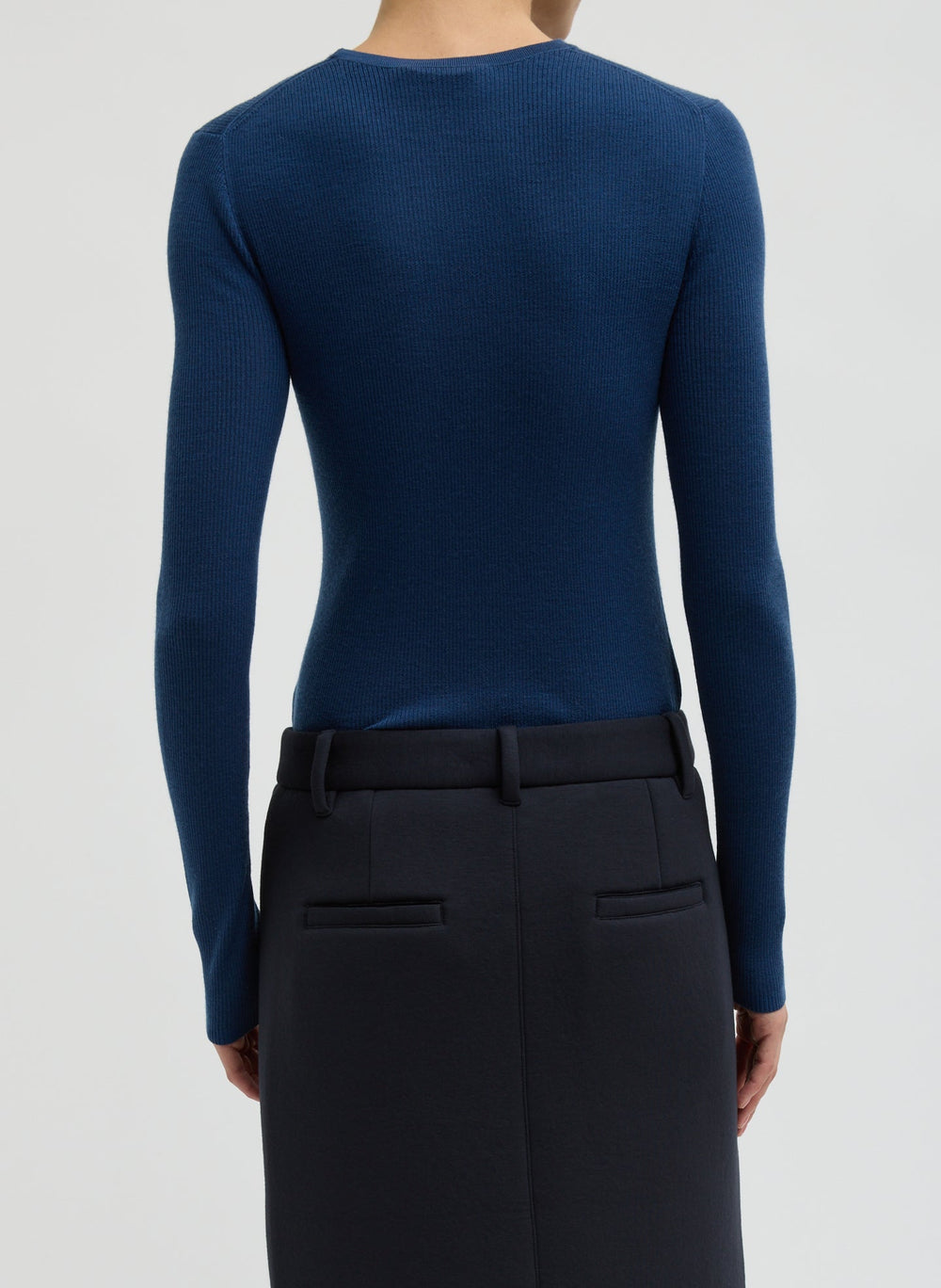 Featherweight Ribbed Sweater Crewneck Pullover | Tibi Seal Blue