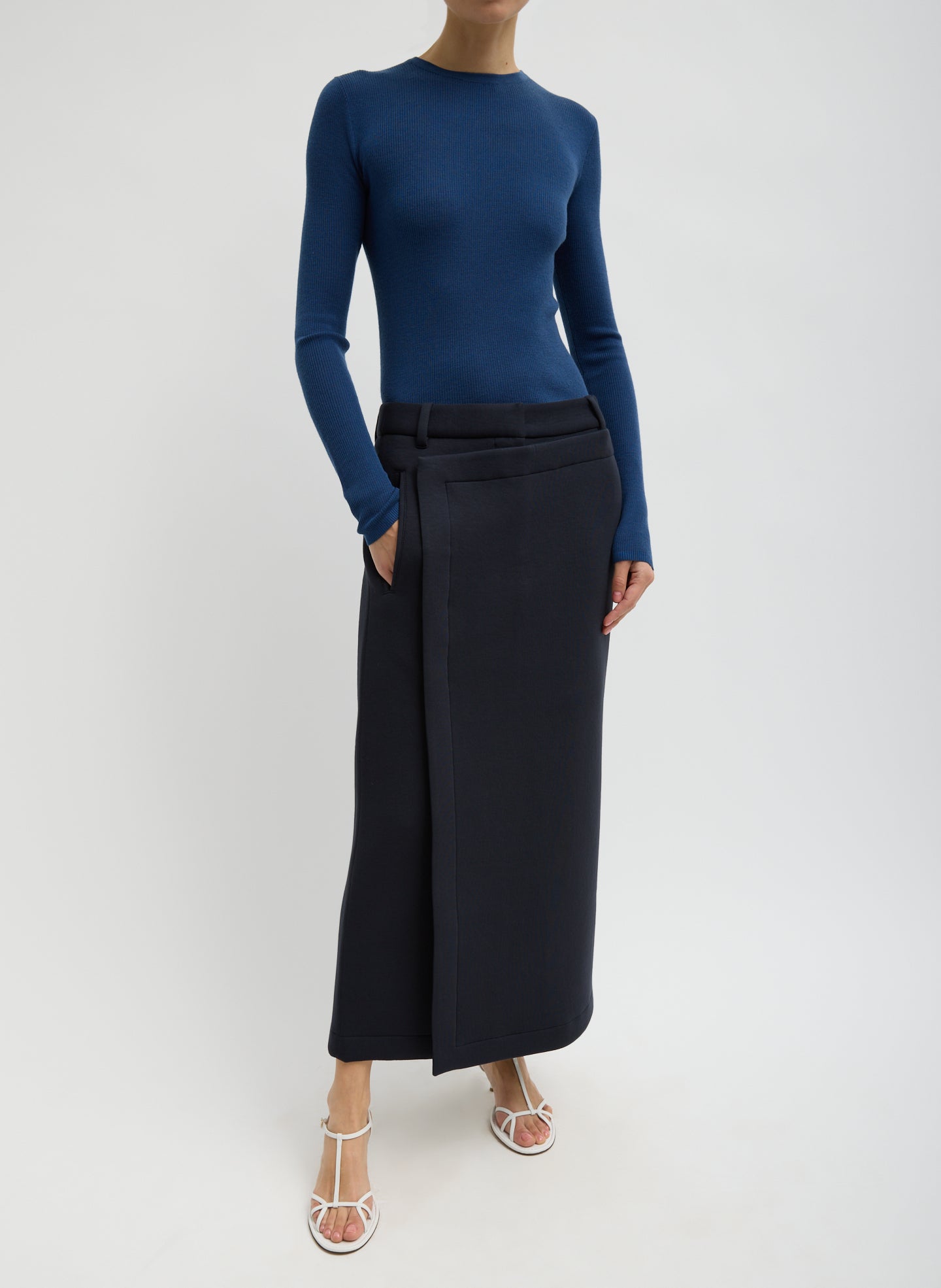 Featherweight Ribbed Sweater Crewneck Pullover | Tibi Seal Blue