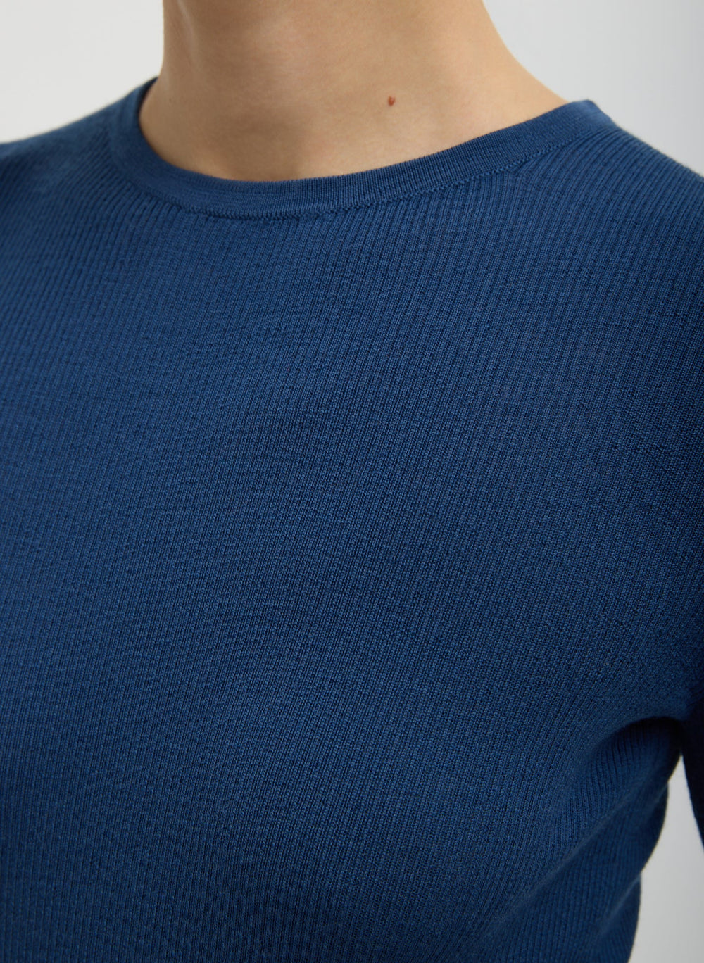 Featherweight Ribbed Sweater Crewneck Pullover | Tibi Seal Blue
