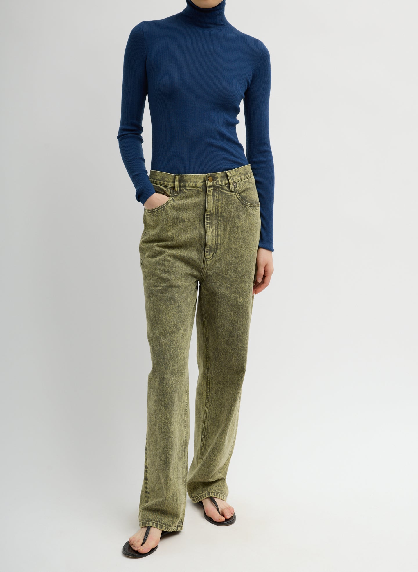Featherweight Ribbed Sweater Turtleneck Pullover | Tibi Seal Blue