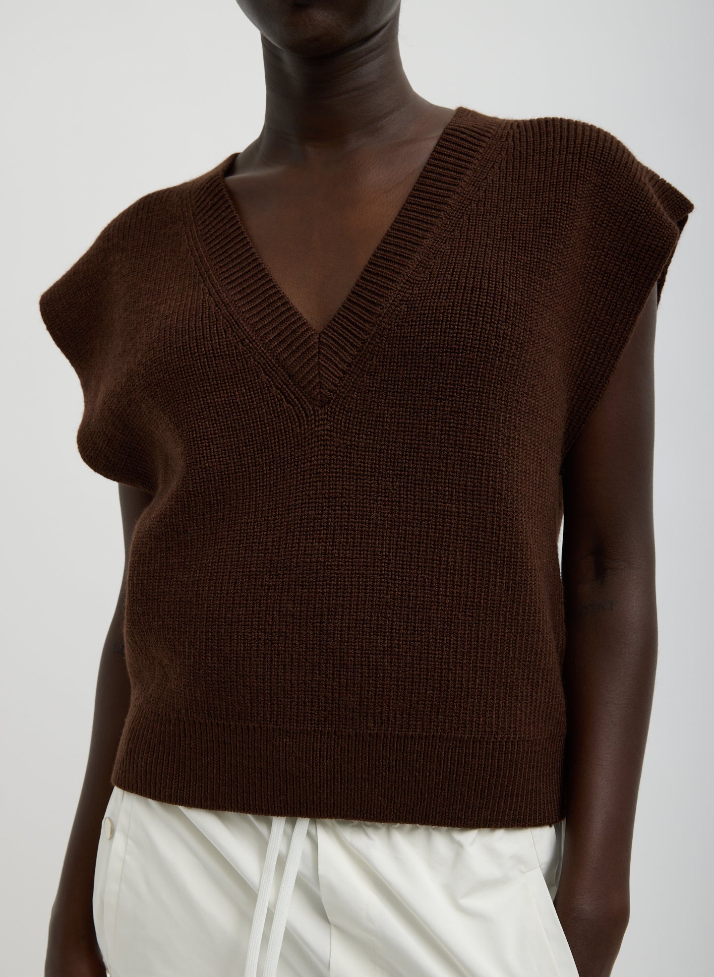 Cardigan Stitch Sweater Vest With Removable Dickie | Tibi Brown