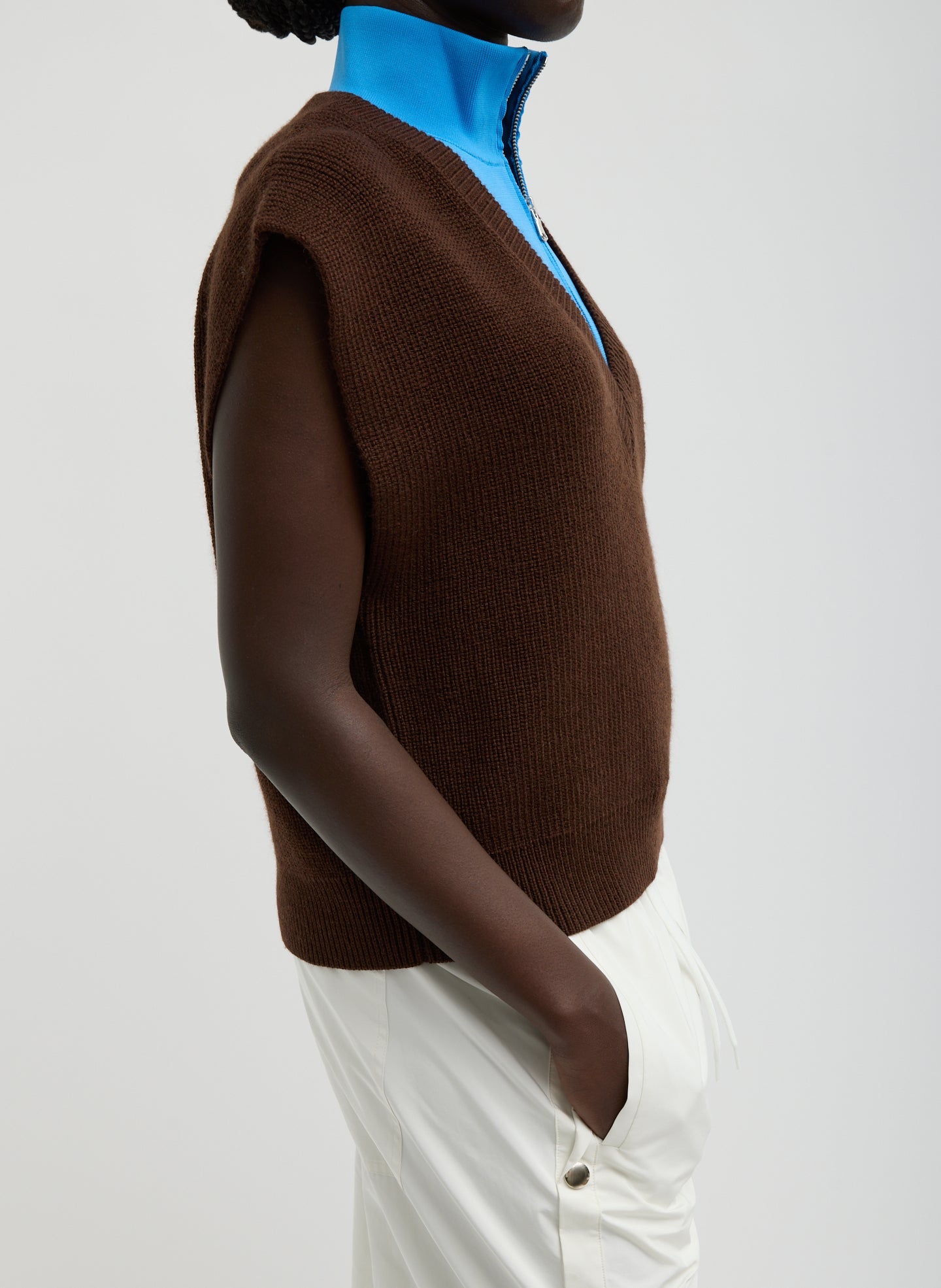 Cardigan Stitch Sweater Vest With Removable Dickie | Tibi Brown