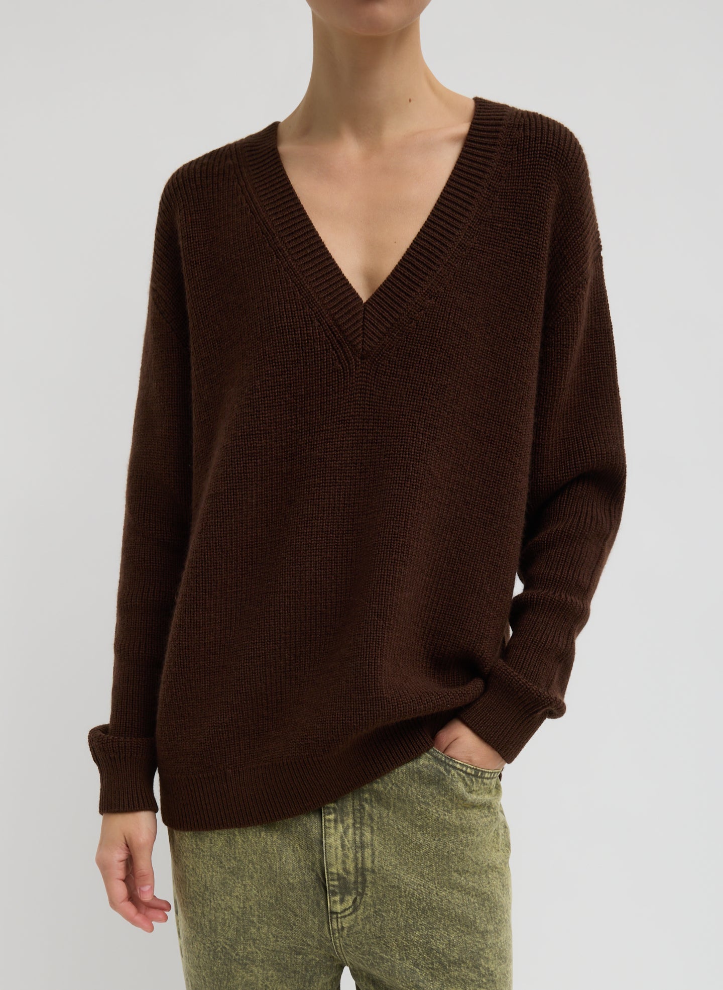 Cardigan Stitch V-Neck With Removable Dickie | Tibi Brown