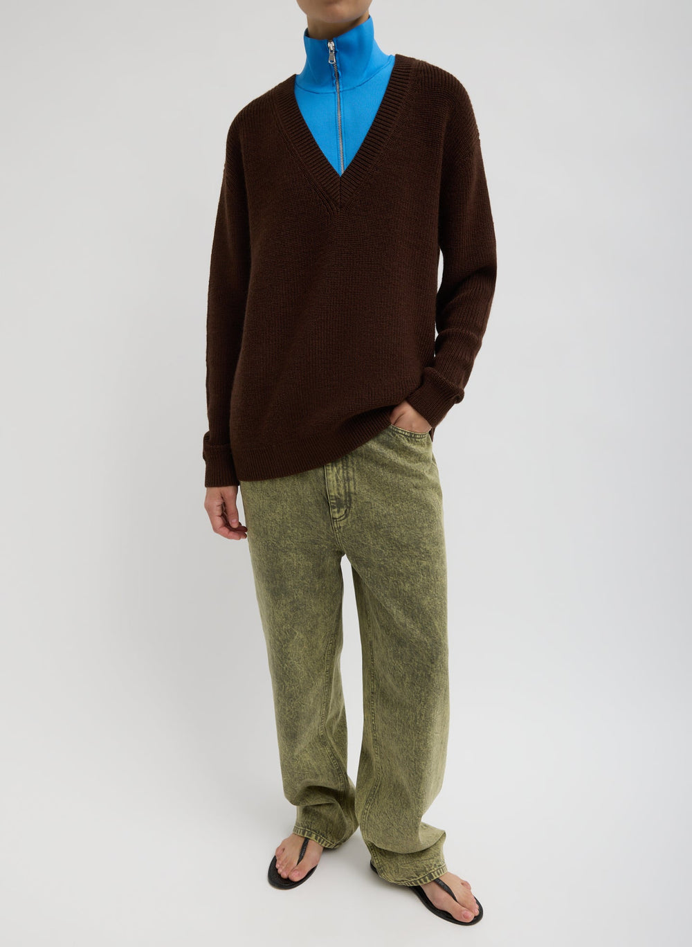 Cardigan Stitch V-Neck With Removable Dickie | Tibi Brown