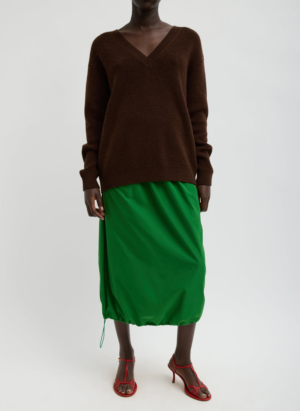Cardigan Stitch V-Neck With Removable Dickie | Tibi Brown