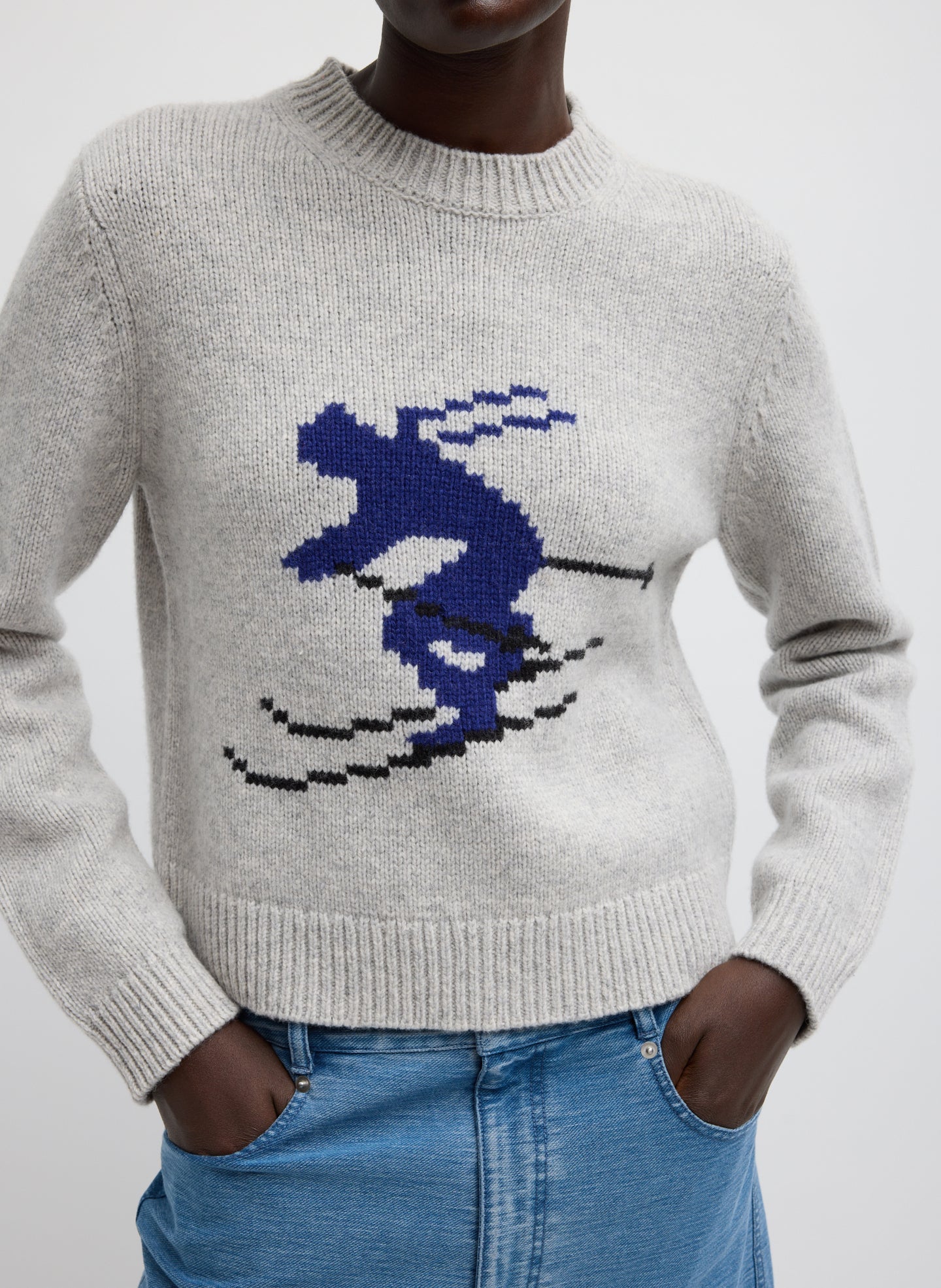Soft Wool Ski Shrunken Sweater | Tibi Heather Grey Multi