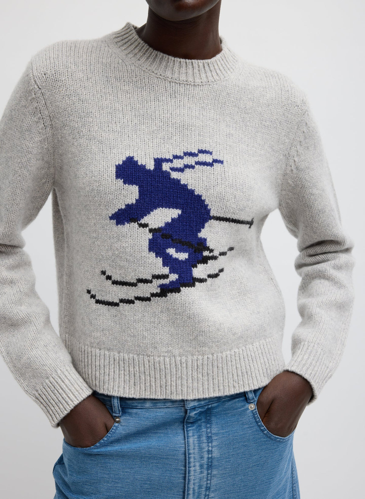 Soft Wool Ski Shrunken Sweater | Tibi Heather Grey Multi