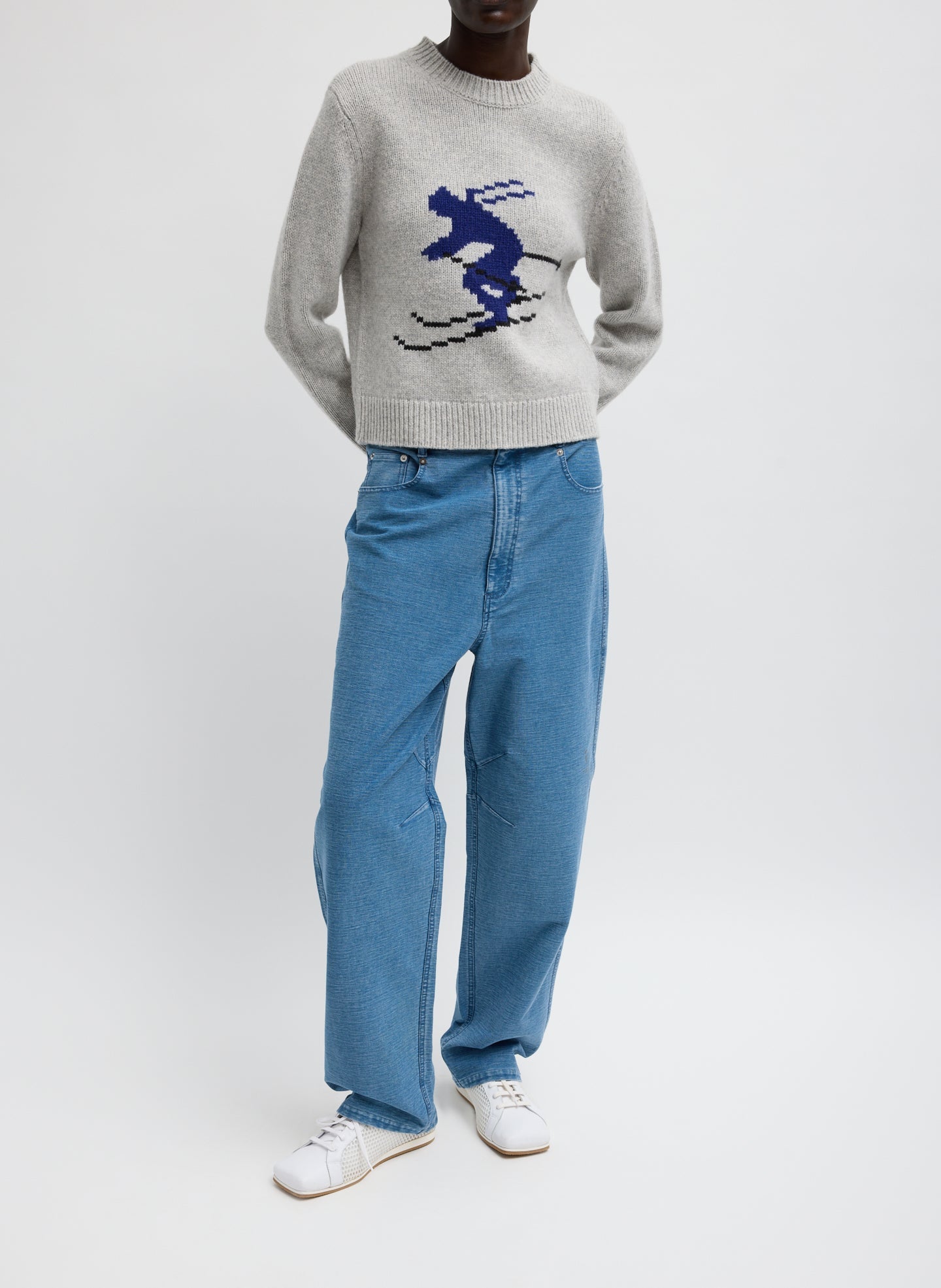 Soft Wool Ski Shrunken Sweater | Tibi Heather Grey Multi