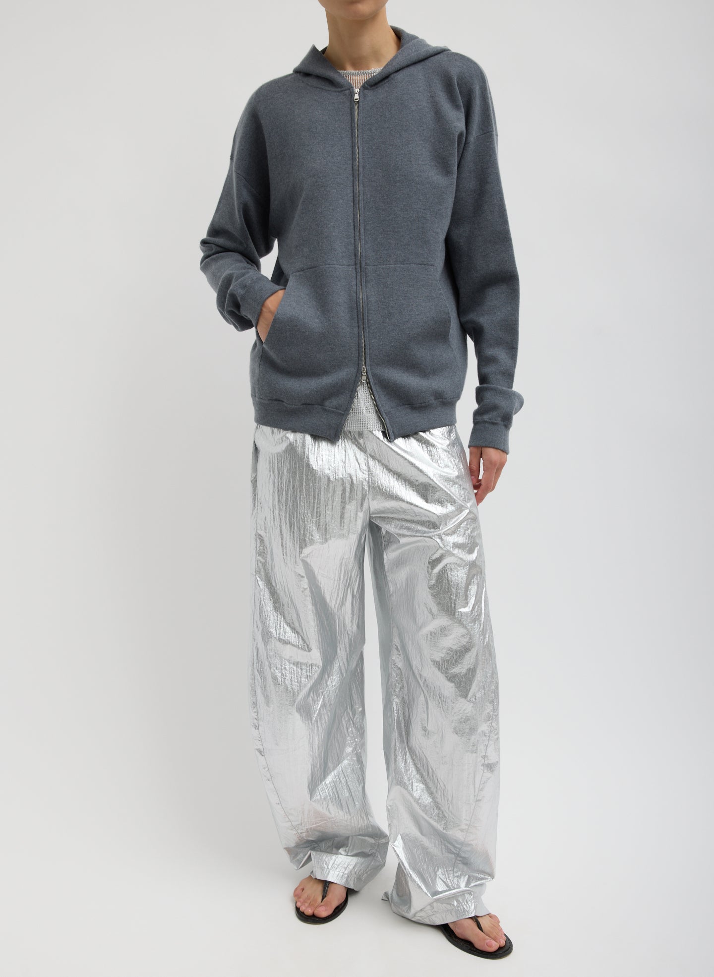 Double Faced Cashmere Hoodie | Tibi Medium Heather Grey