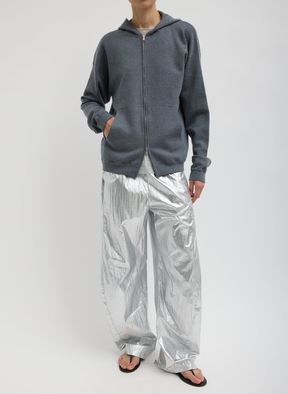 Double Faced Cashmere Hoodie | Tibi Medium Heather Grey