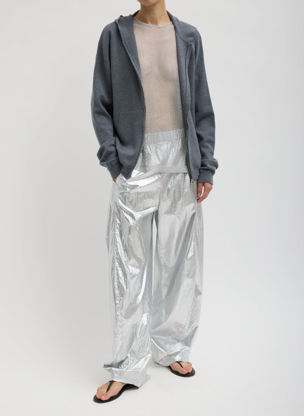 Double Faced Cashmere Hoodie | Tibi Medium Heather Grey