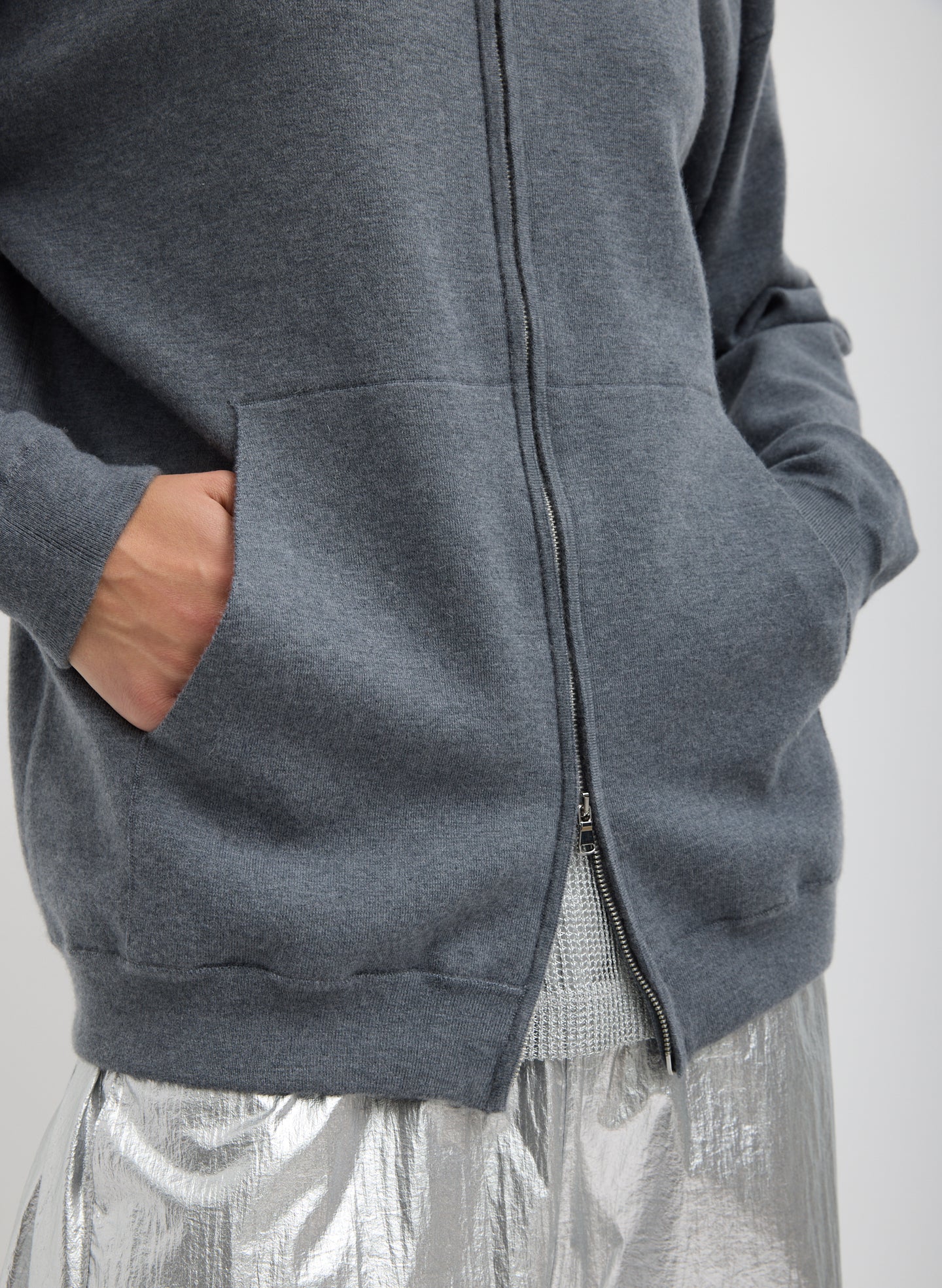 Double Faced Cashmere Hoodie | Tibi Medium Heather Grey
