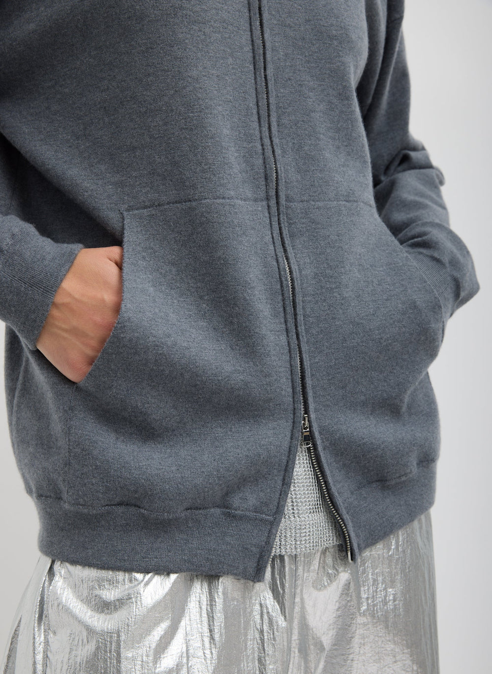 Double Faced Cashmere Hoodie | Tibi Medium Heather Grey