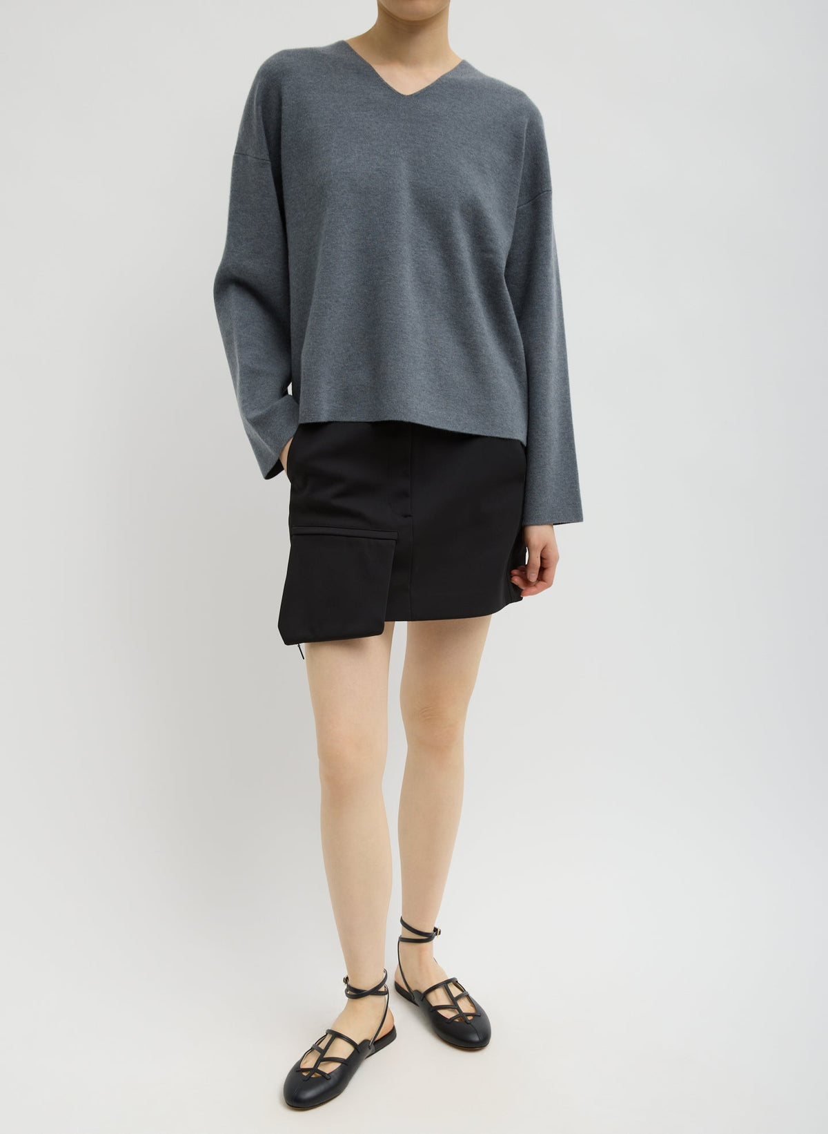 Double Faced Cashmere Oversized Easy Sweater | Tibi Medium Heather Grey