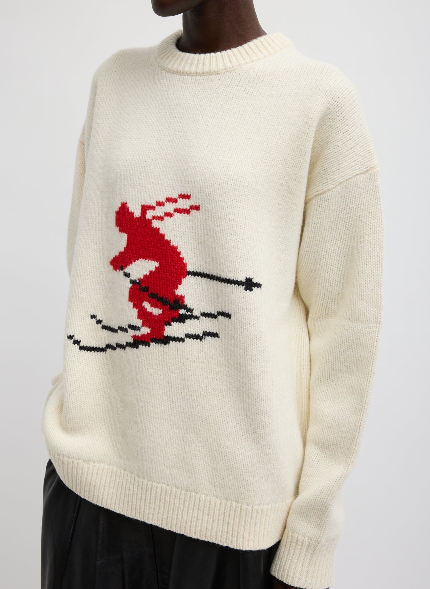 Soft Wool Ski Easy Pullover Crewneck Sweater | Tibi Ivory Multi