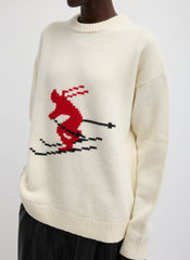 Soft Wool Ski Easy Pullover Crewneck Sweater | Tibi Ivory Multi