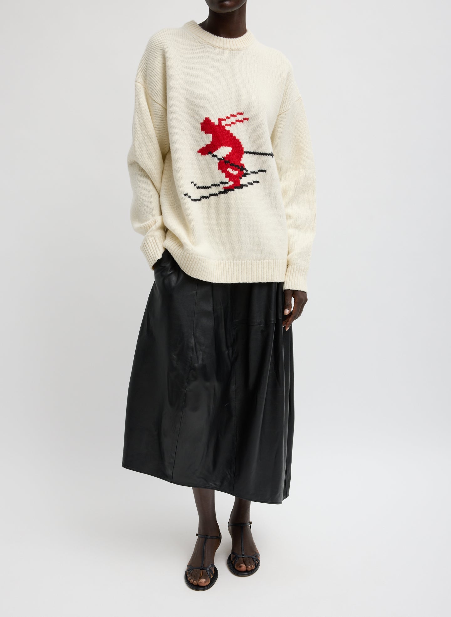 Soft Wool Ski Easy Pullover Crewneck Sweater | Tibi Ivory Multi