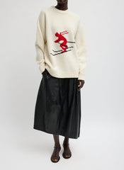 Soft Wool Ski Easy Pullover Crewneck Sweater | Tibi Ivory Multi