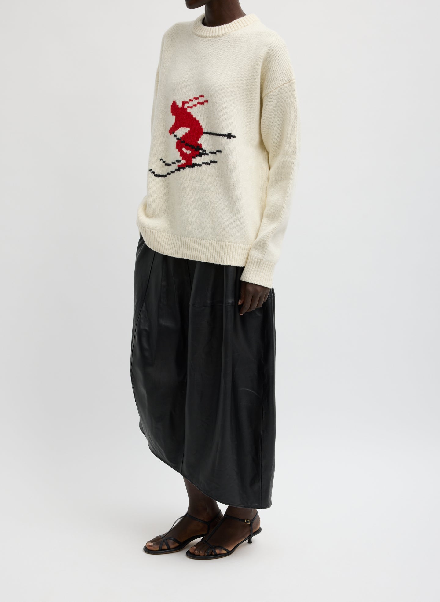Soft Wool Ski Easy Pullover Crewneck Sweater | Tibi Ivory Multi